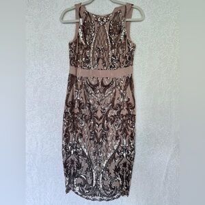 Adrianna Papell Taupe Sequin Sheath Dress